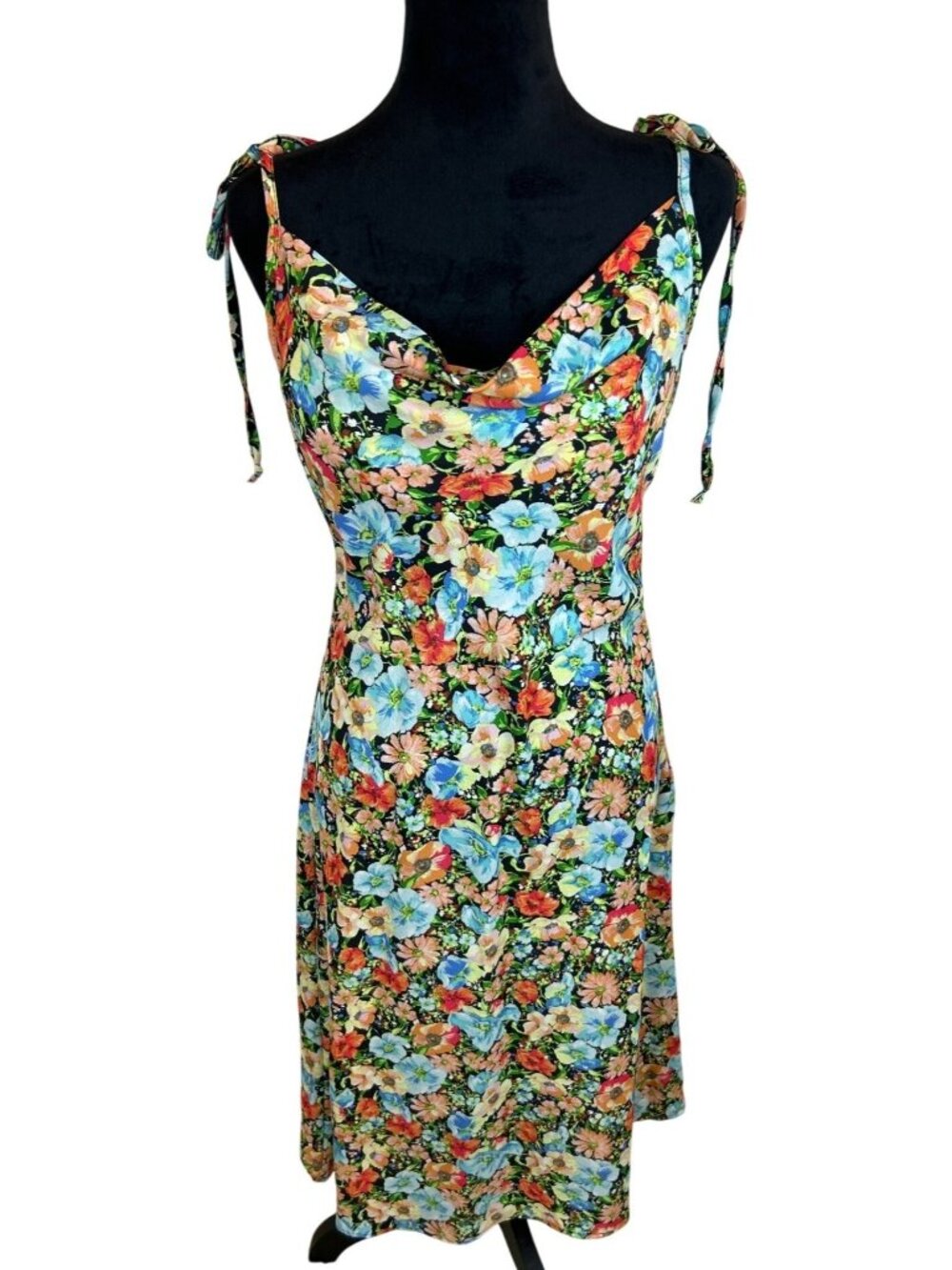 NWOT Rolla Coster Floral Cowl Midi Dress Juniors L Tie Strap Flowy Summer Boho